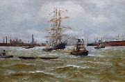 Alfred Jensen Dreimaster und Schlepper im Hamburger Hafen oil